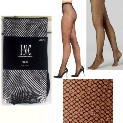 INC International Concepts Glitter Fishnet Tights Black Silver Size XS S New